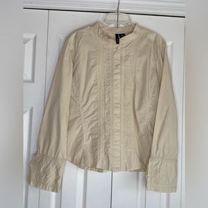 Women's MixIt Button-up Shirt Embroidered Bell Sleeve Ivory Sz Large (flaw)